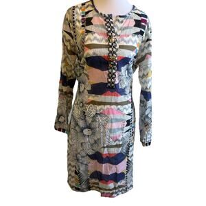 Beaded TUNIC Med KAFTAN COCO Dress V-Neck Flowers Boho Patchwork Coverup ZARA